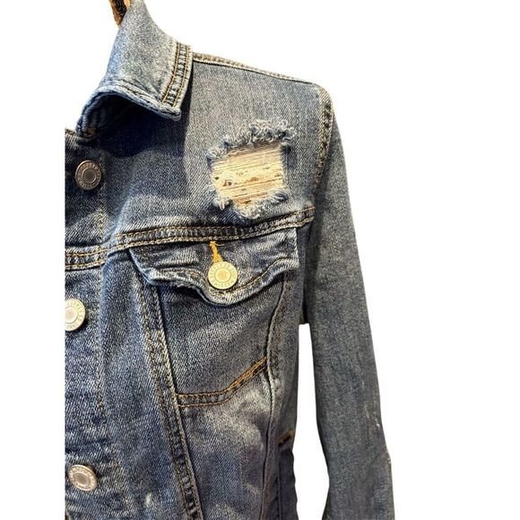 Mossimo Women's Distressed Denim Jacket Blue Size M Casual Long Sleeve - Picture 3 of 11